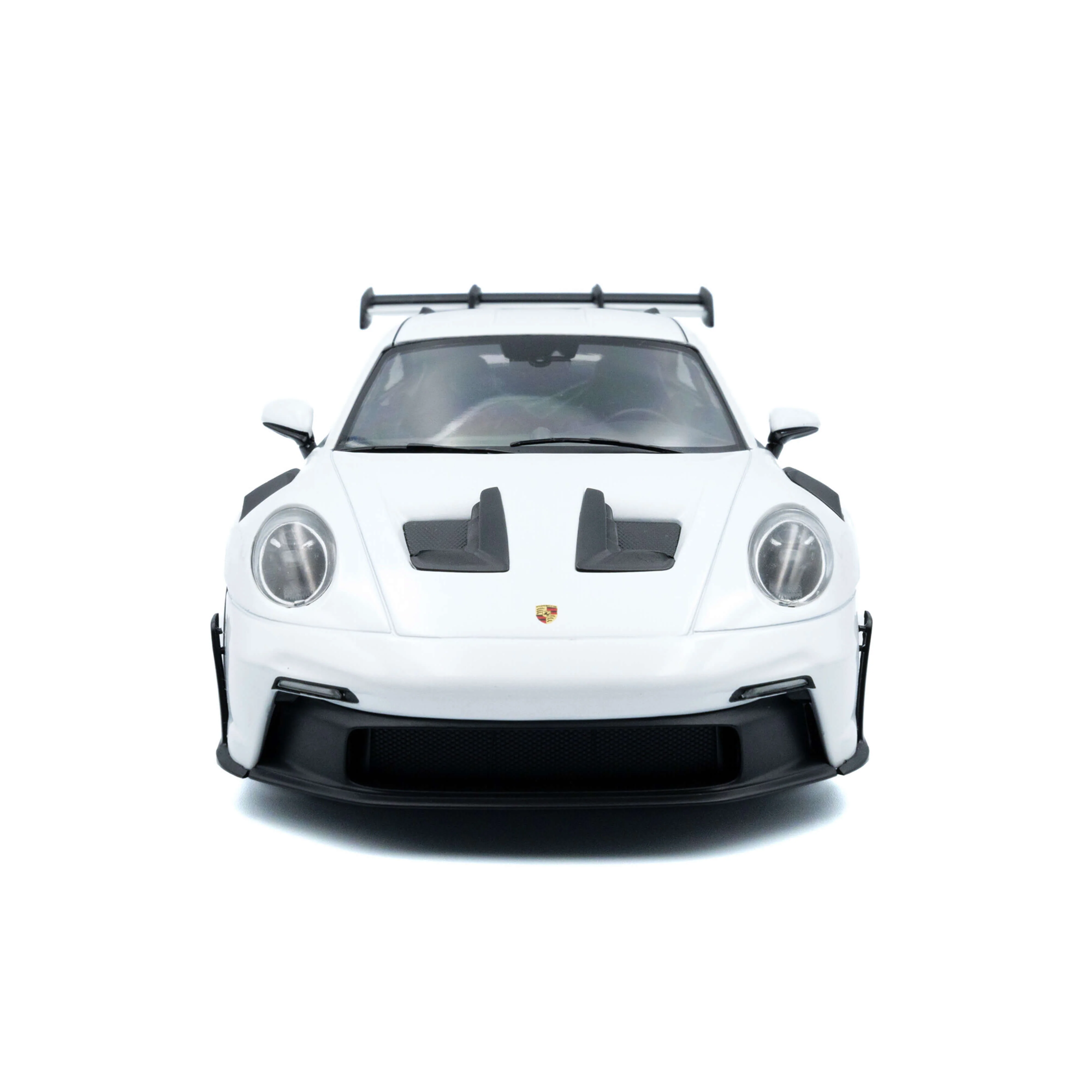 Porsche 911 GT3RS 2024 blanche avec des bandes bleues 1/18