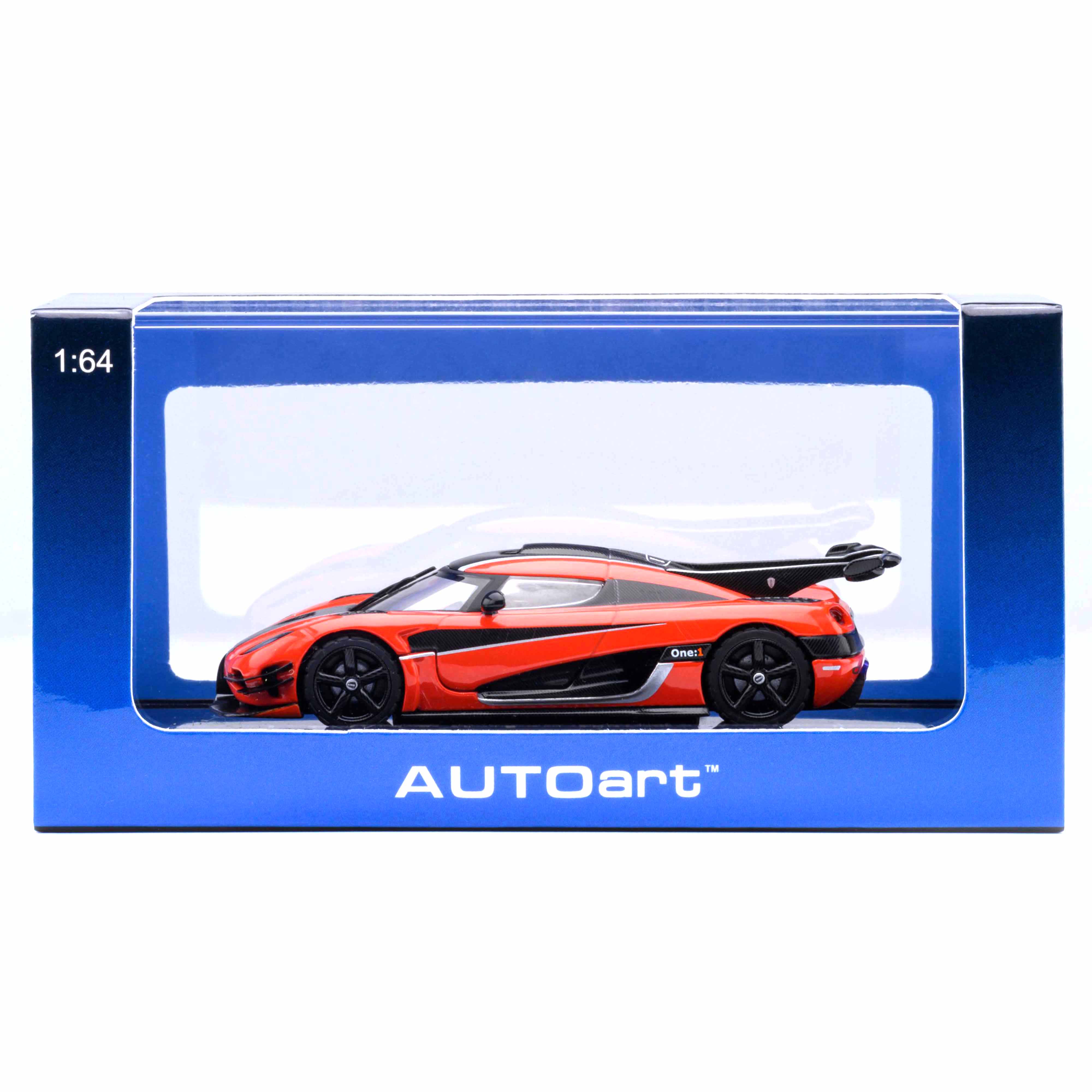 Koenigsegg One : 1 Orange lave/Fibre de carbone/Bandes argentées 1/64