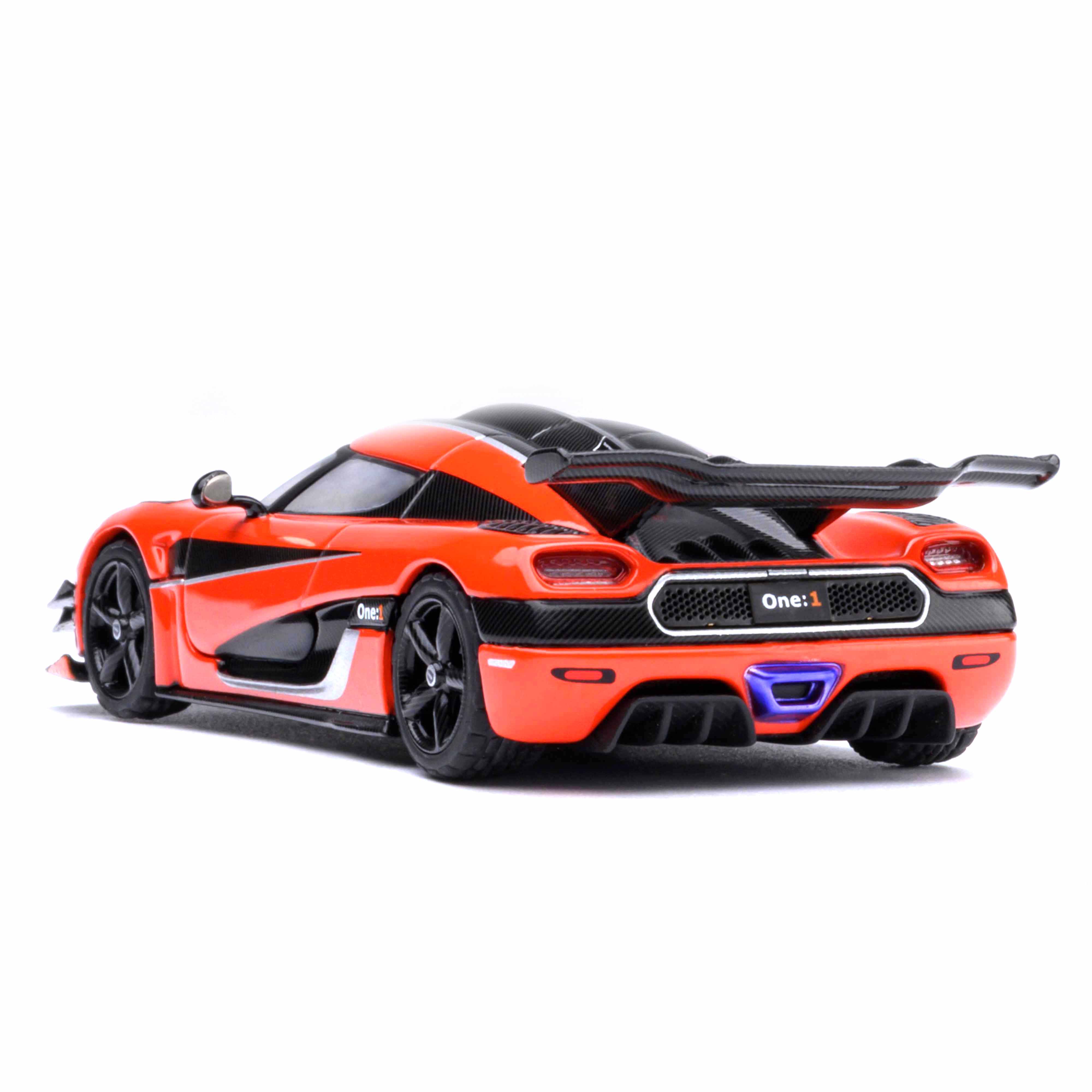 Koenigsegg One : 1 Orange lave/Fibre de carbone/Bandes argentées 1/64
