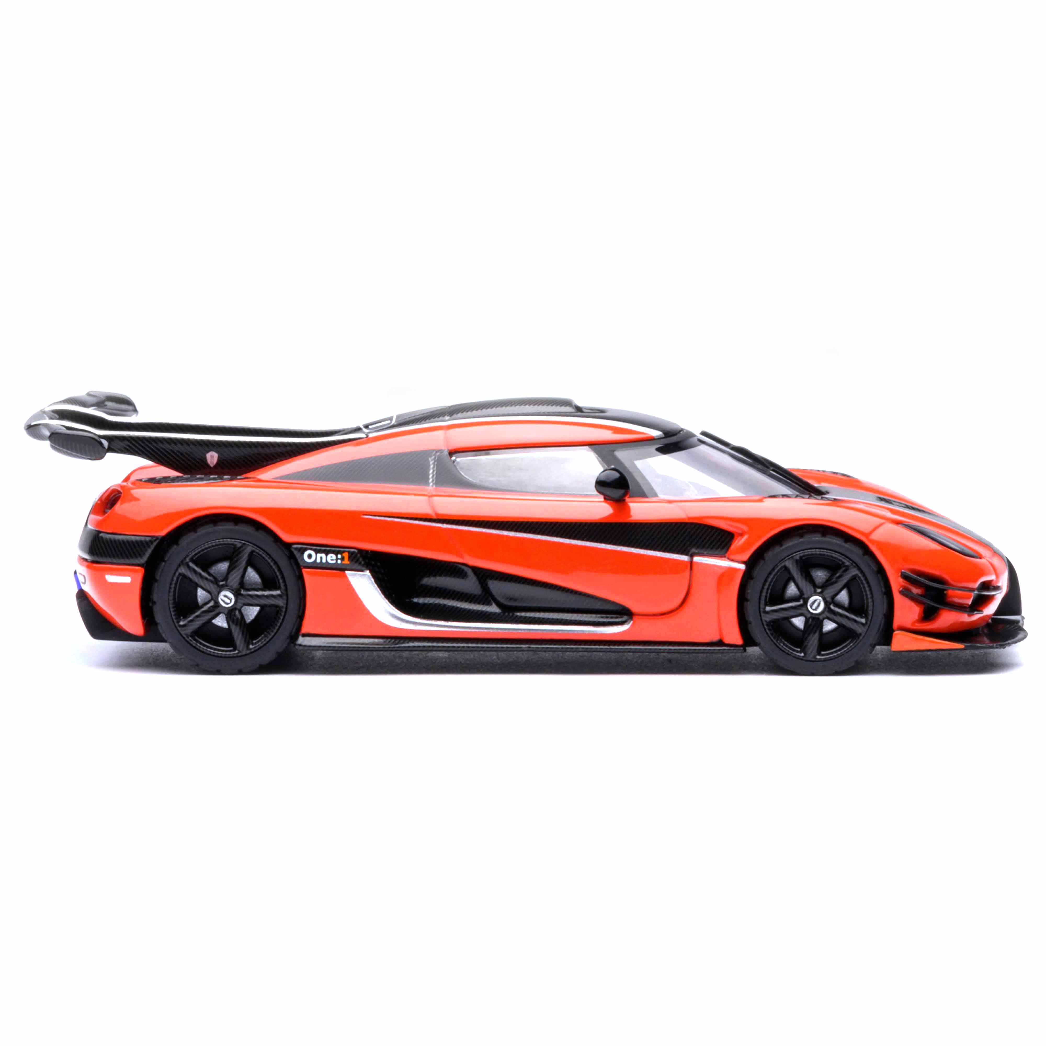Koenigsegg One : 1 Orange lave/Fibre de carbone/Bandes argentées 1/64