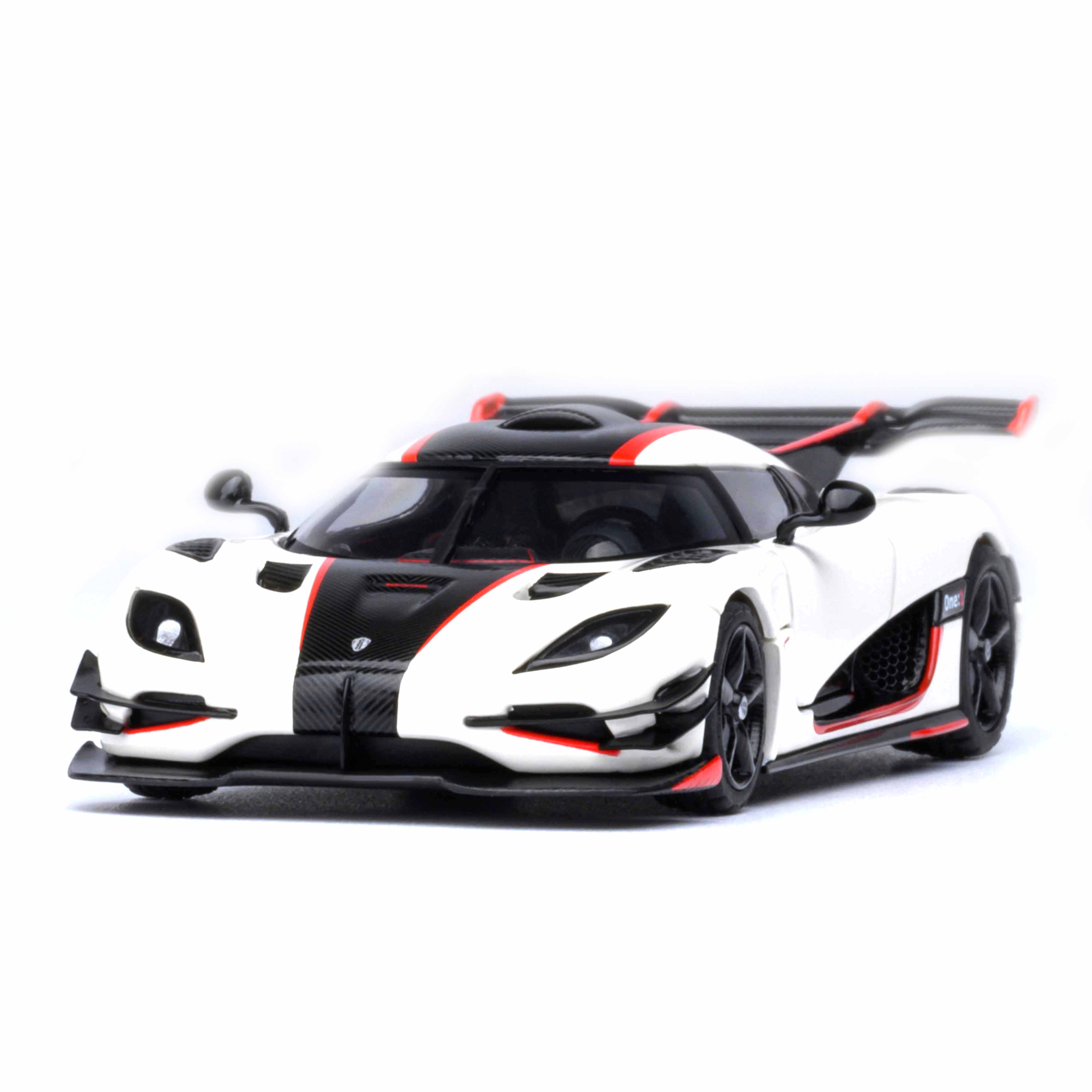 Koenigsegg One : 1 Blanc galet/Noir carbone/Accents rouges 1/64