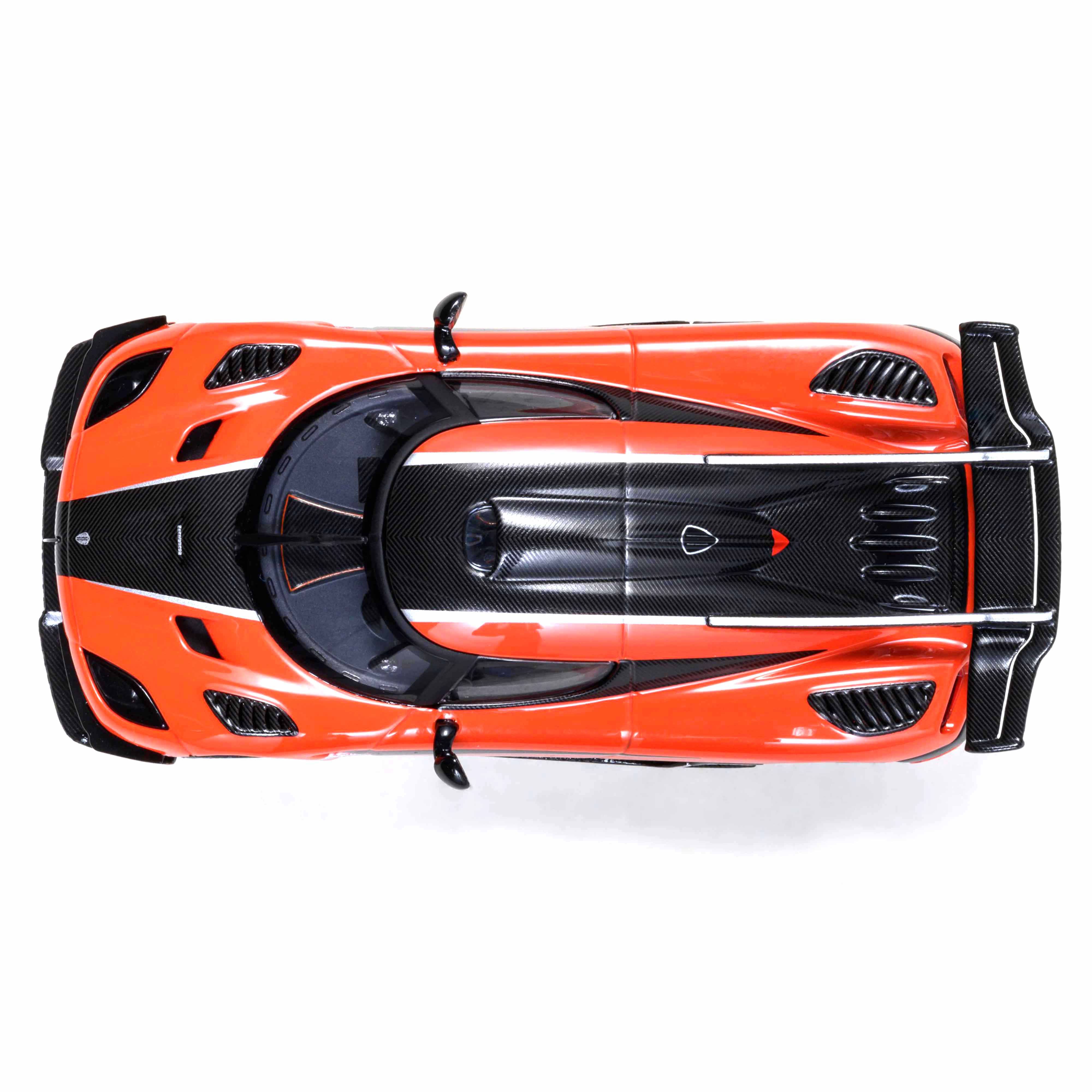 Koenigsegg One : 1 Orange lave/Fibre de carbone/Bandes argentées 1/64