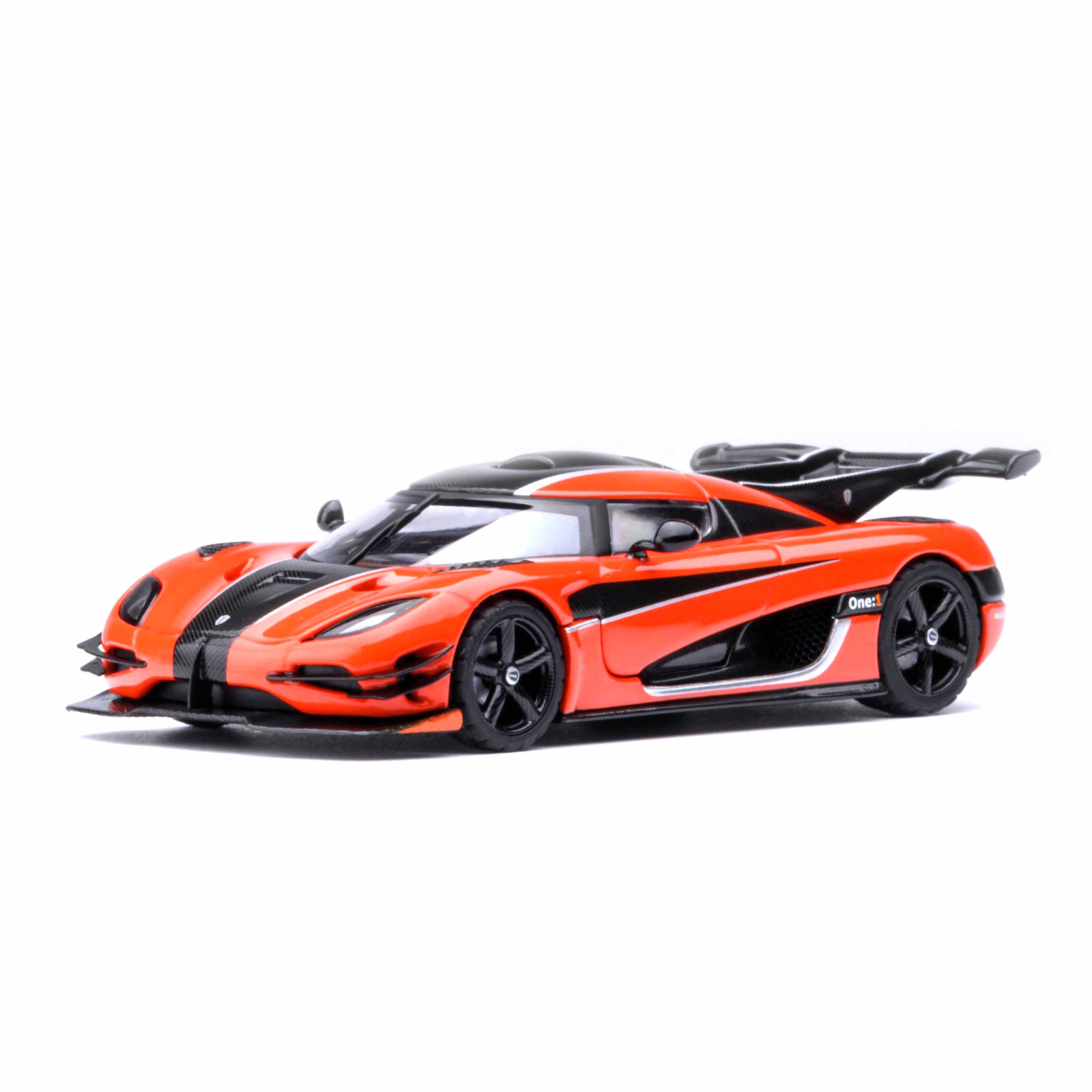 Koenigsegg One : 1 Orange lave/Fibre de carbone/Bandes argentées 1/64