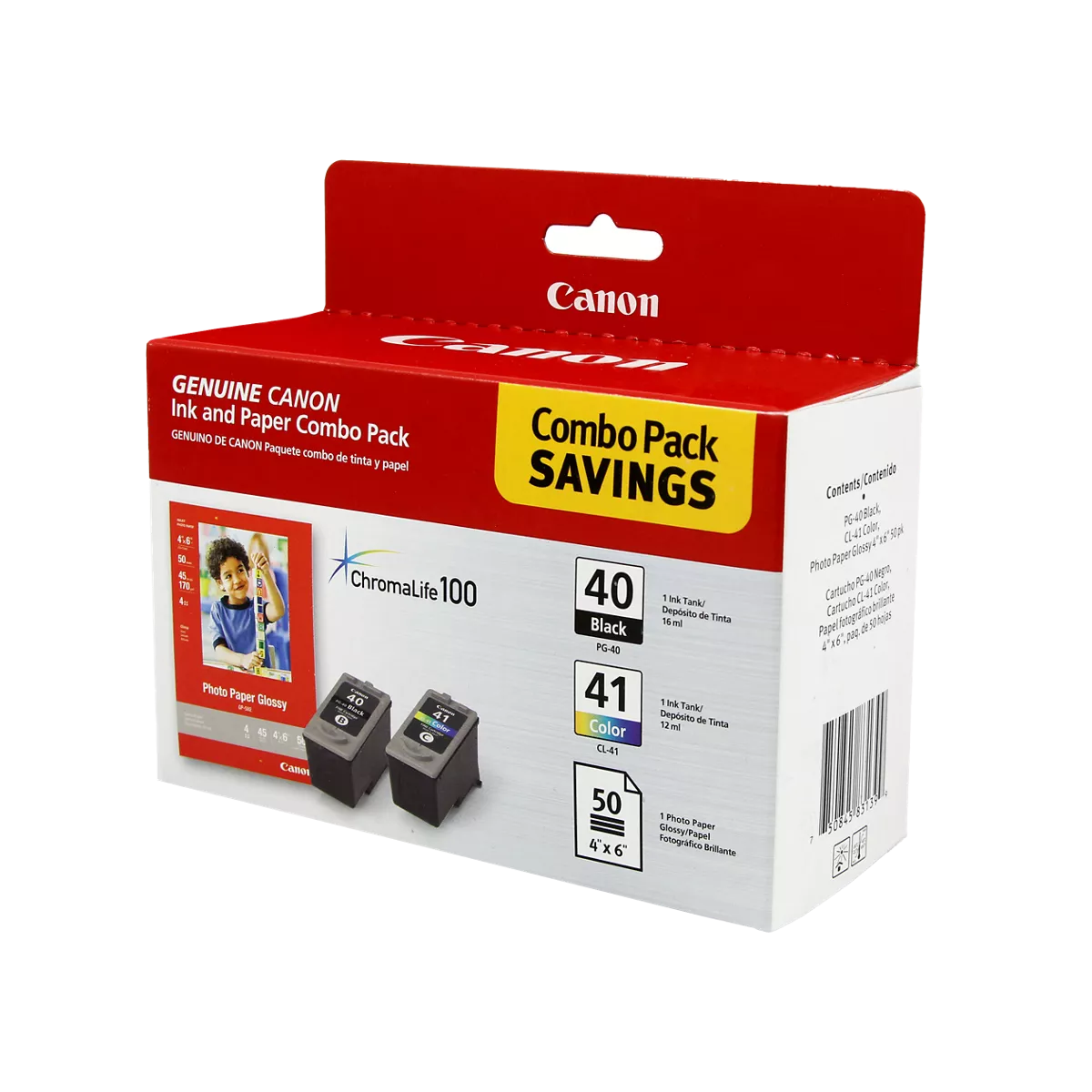 PG-40/CL-41 Combo Ink Pack with Photo Paper Glossy (50 Sheets, 4 in. x 6 in.)