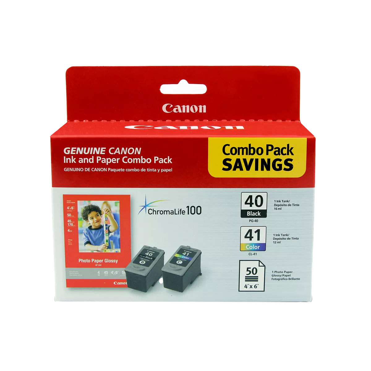 PG-40/CL-41 Combo Ink Pack with Photo Paper Glossy (50 Sheets, 4 in. x 6 in.)