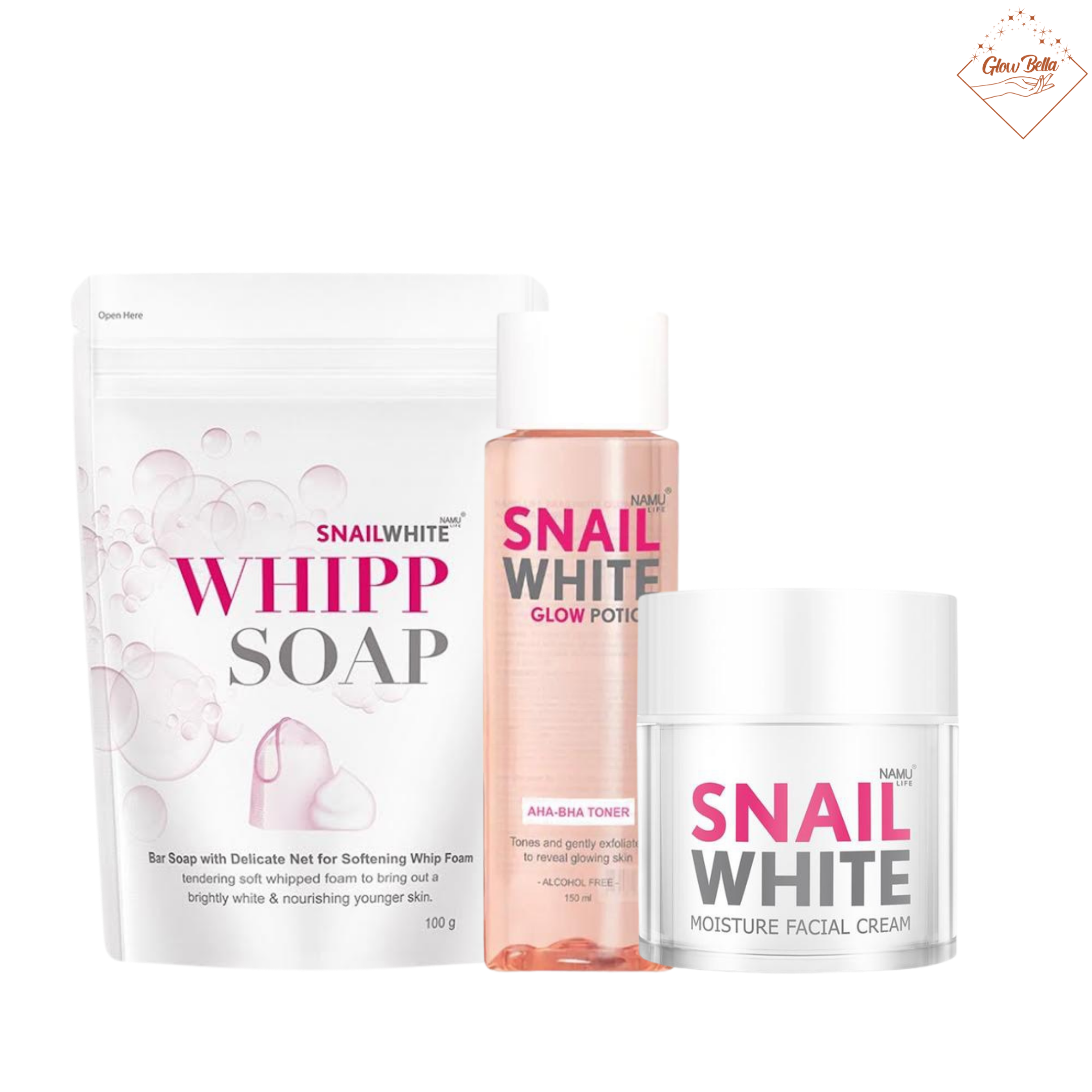 NAMU LIFE SNAILWHITE Glass Skin Glow Trio FREE Pouch