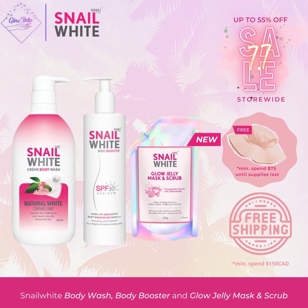 NAMU LIFE SNAILWHITE Body Glow Essentials Trio (Jelly Mask and Scrub, Natural White Body Wash, Body Booster)