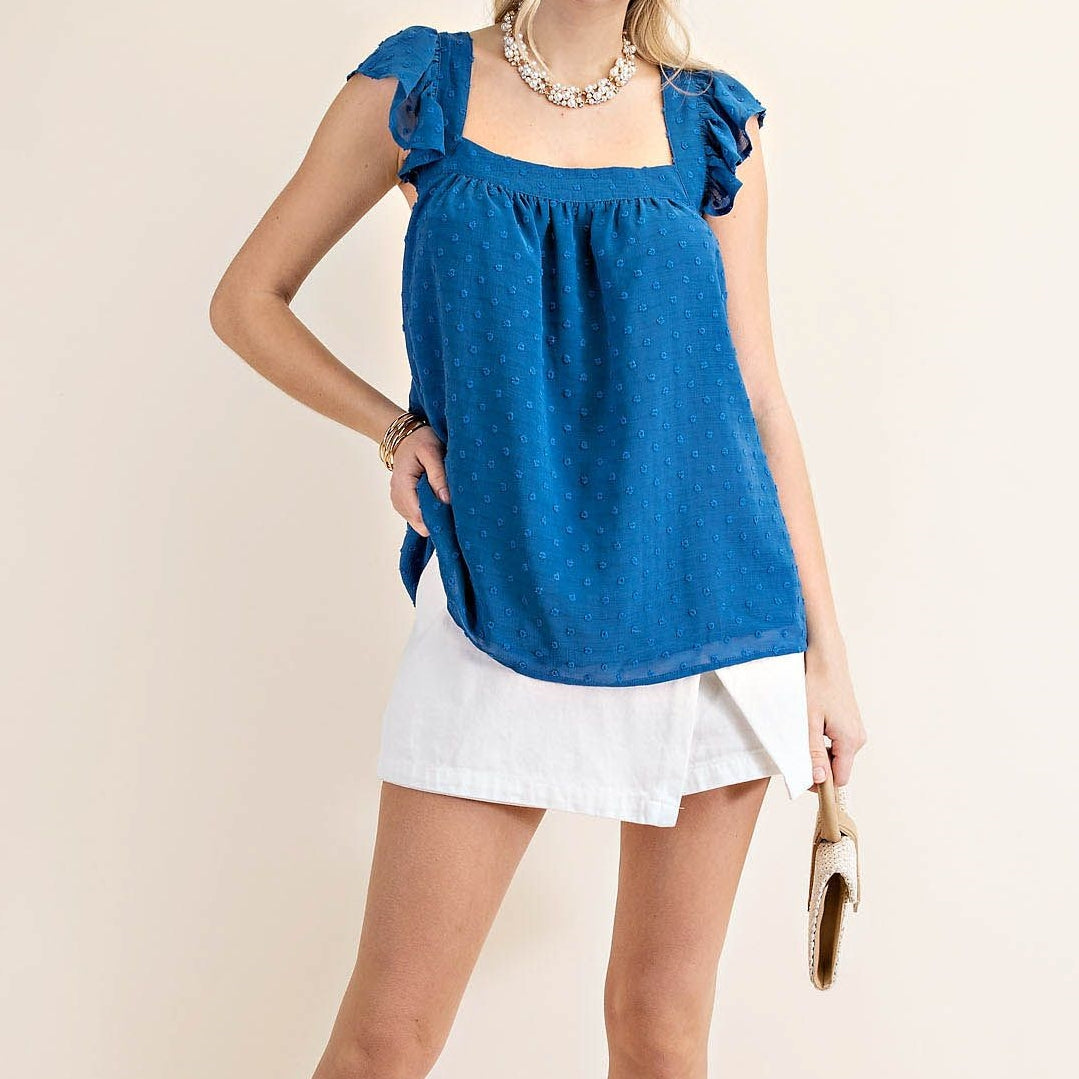 Criss Cross Swiss Dot Tank in Blue