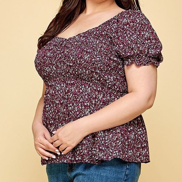 Floral Bubble Short Sleeve Top PLUS
