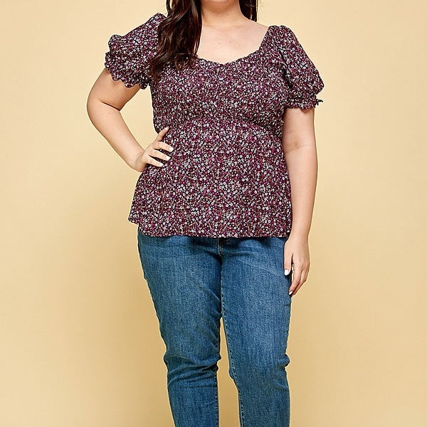 Floral Bubble Short Sleeve Top PLUS