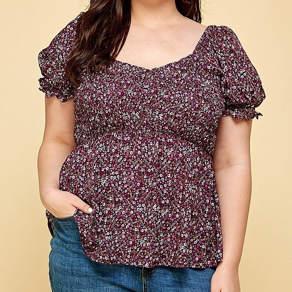 Floral Bubble Short Sleeve Top PLUS