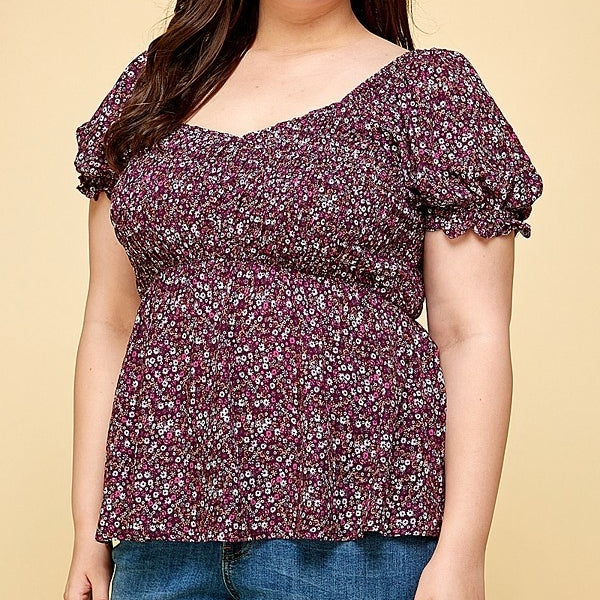 Floral Bubble Short Sleeve Top PLUS
