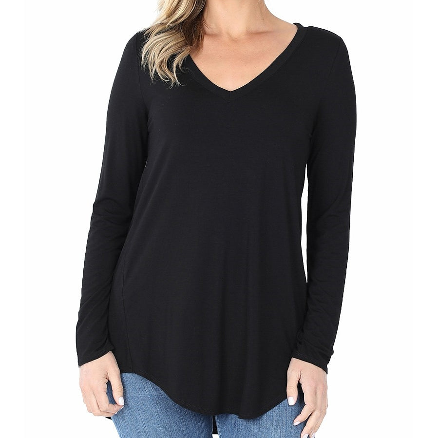 Beautiful Basic Rayon V-Neck Top in Black