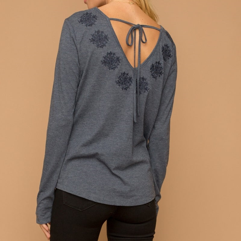 Crisp Winter Days Embroidered Tie Back Top