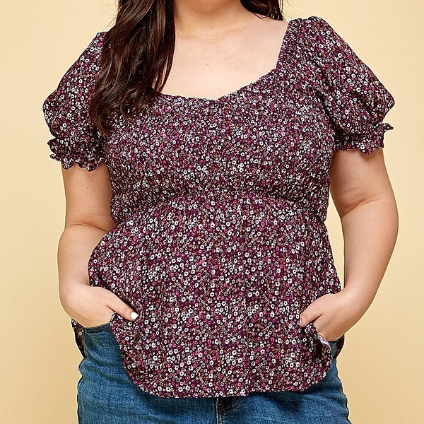 Floral Bubble Short Sleeve Top PLUS