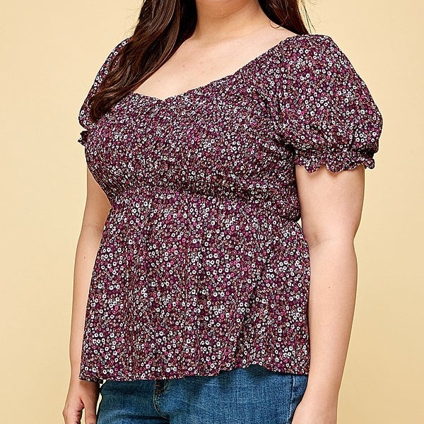 Floral Bubble Short Sleeve Top PLUS