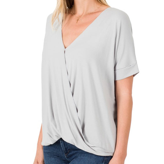 Stormy Weather Draped Front Top in Lt Gray