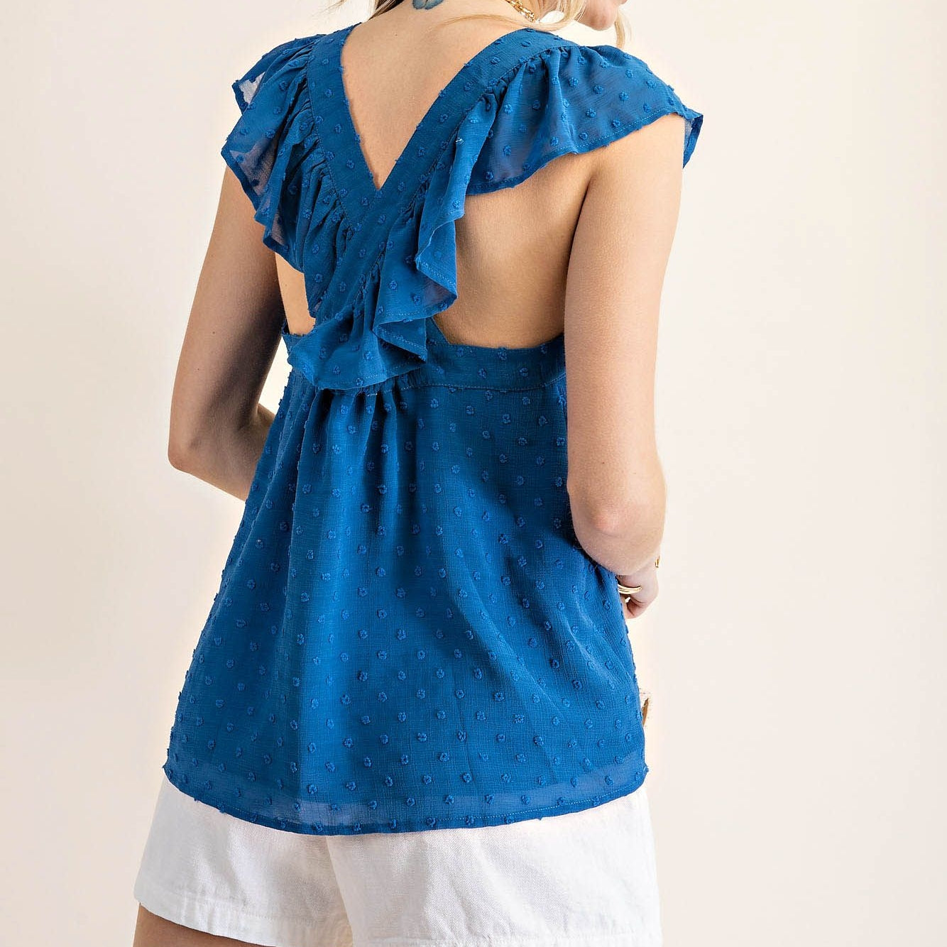Criss Cross Swiss Dot Tank in Blue