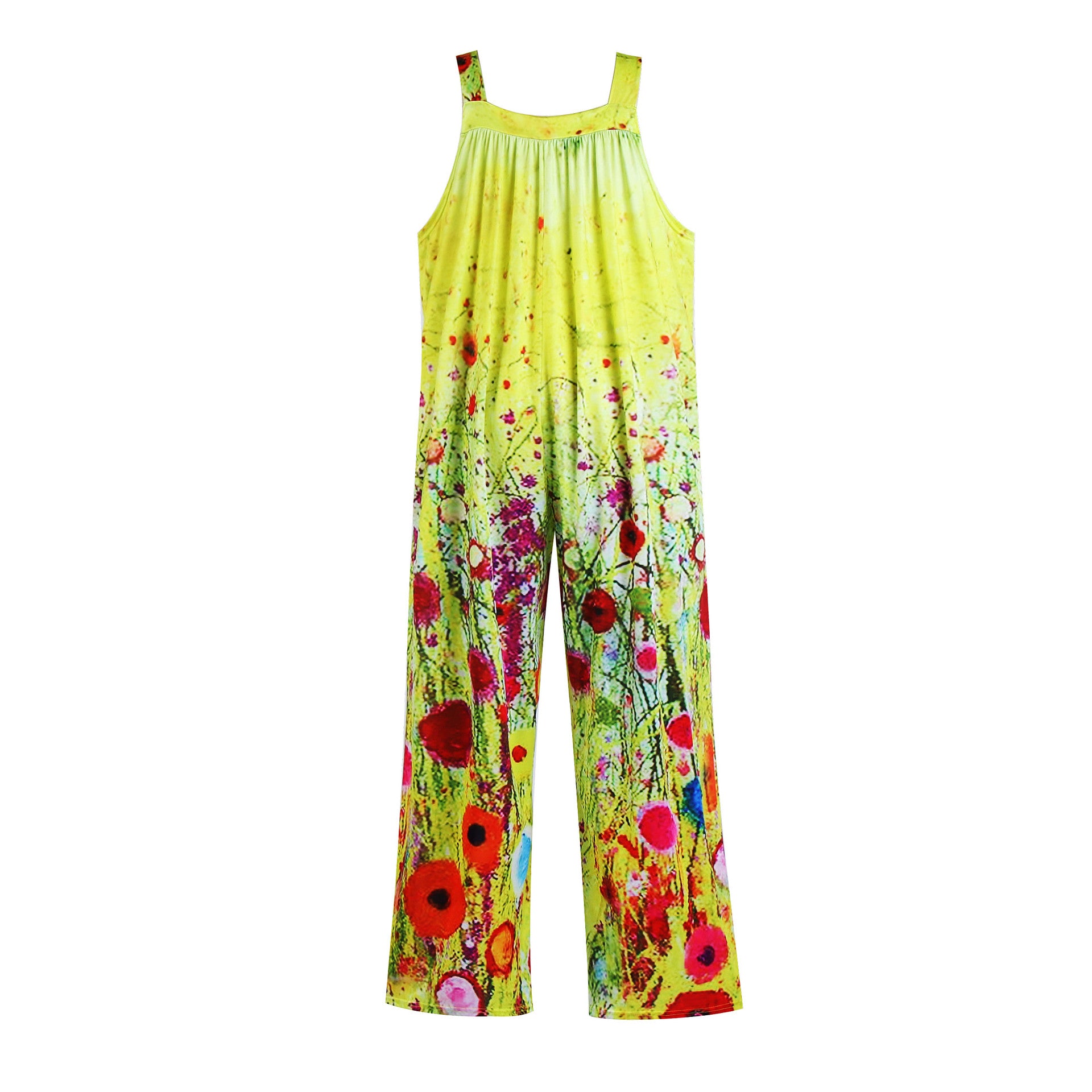 yellow-floral-bush-print-casual-camisole-wide-leg-jumpsuit