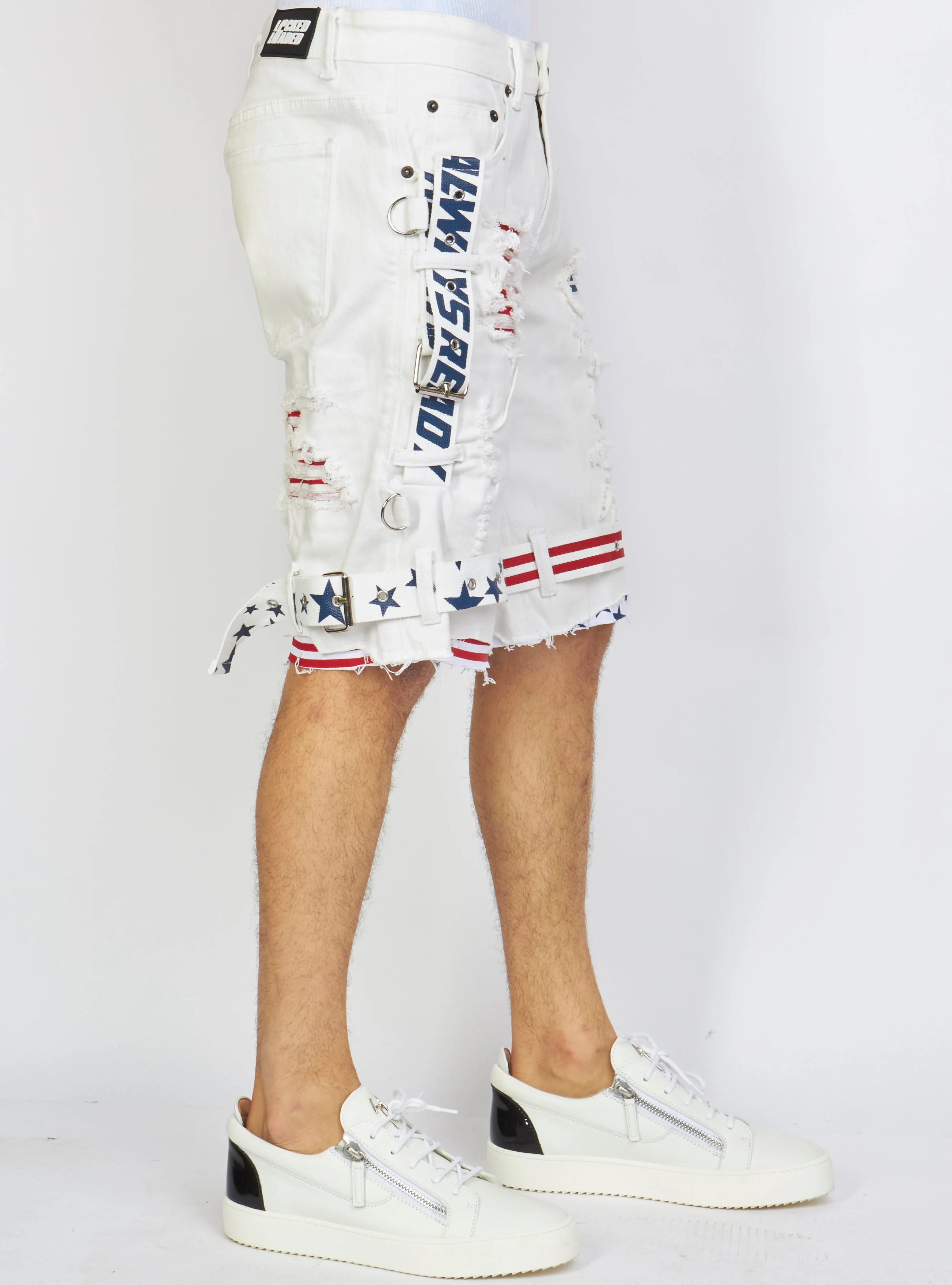 LNL Shorts - USA Strapped Denim - White with Red and Navy - LLDS421104