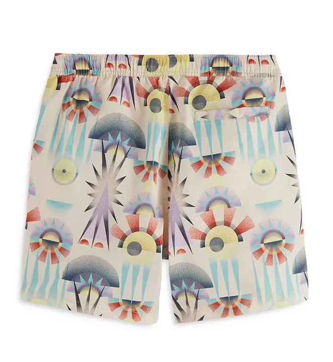 Scotch & Soda Shorts - Printed Regular Fit Viscose Short Sleeve Short - Luna Pier White - 180380