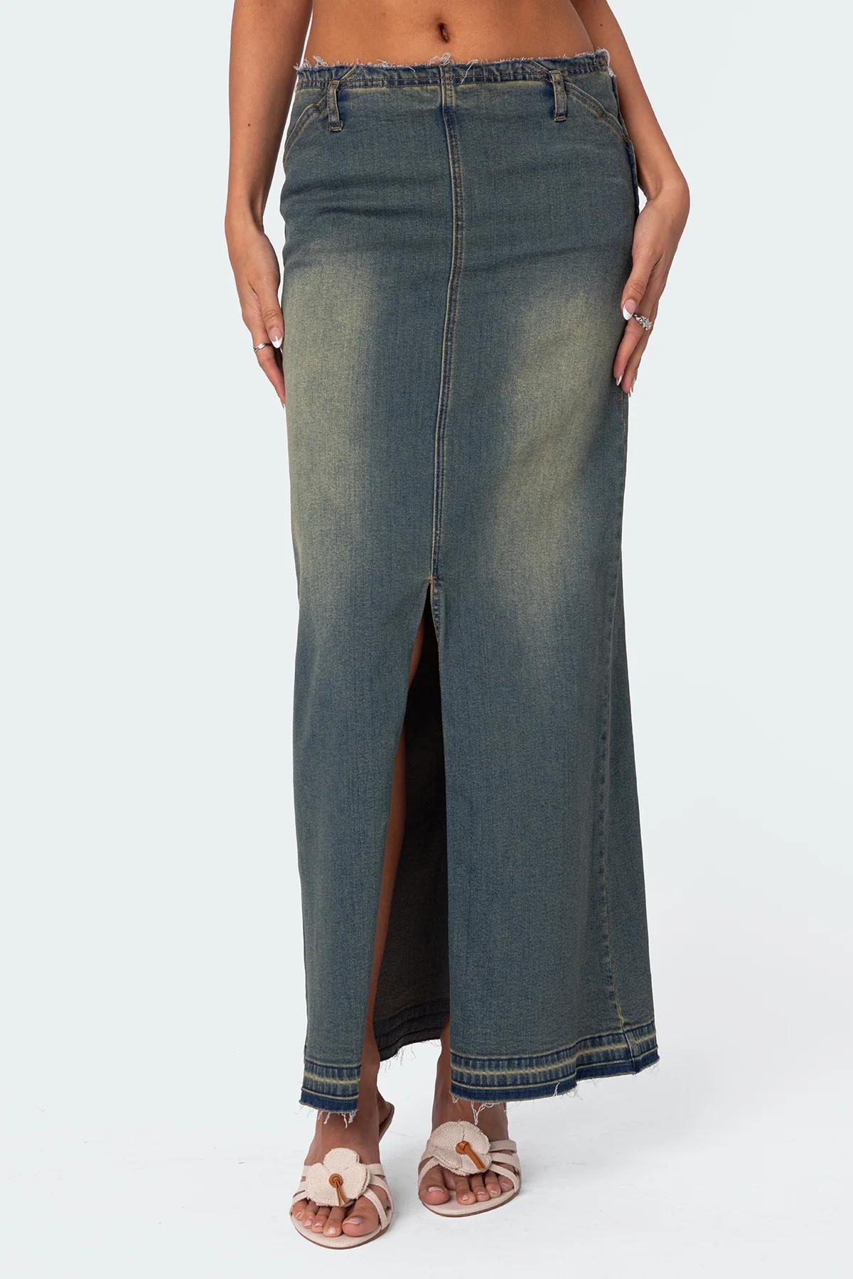 Lexy Washed Denim Maxi Skirt