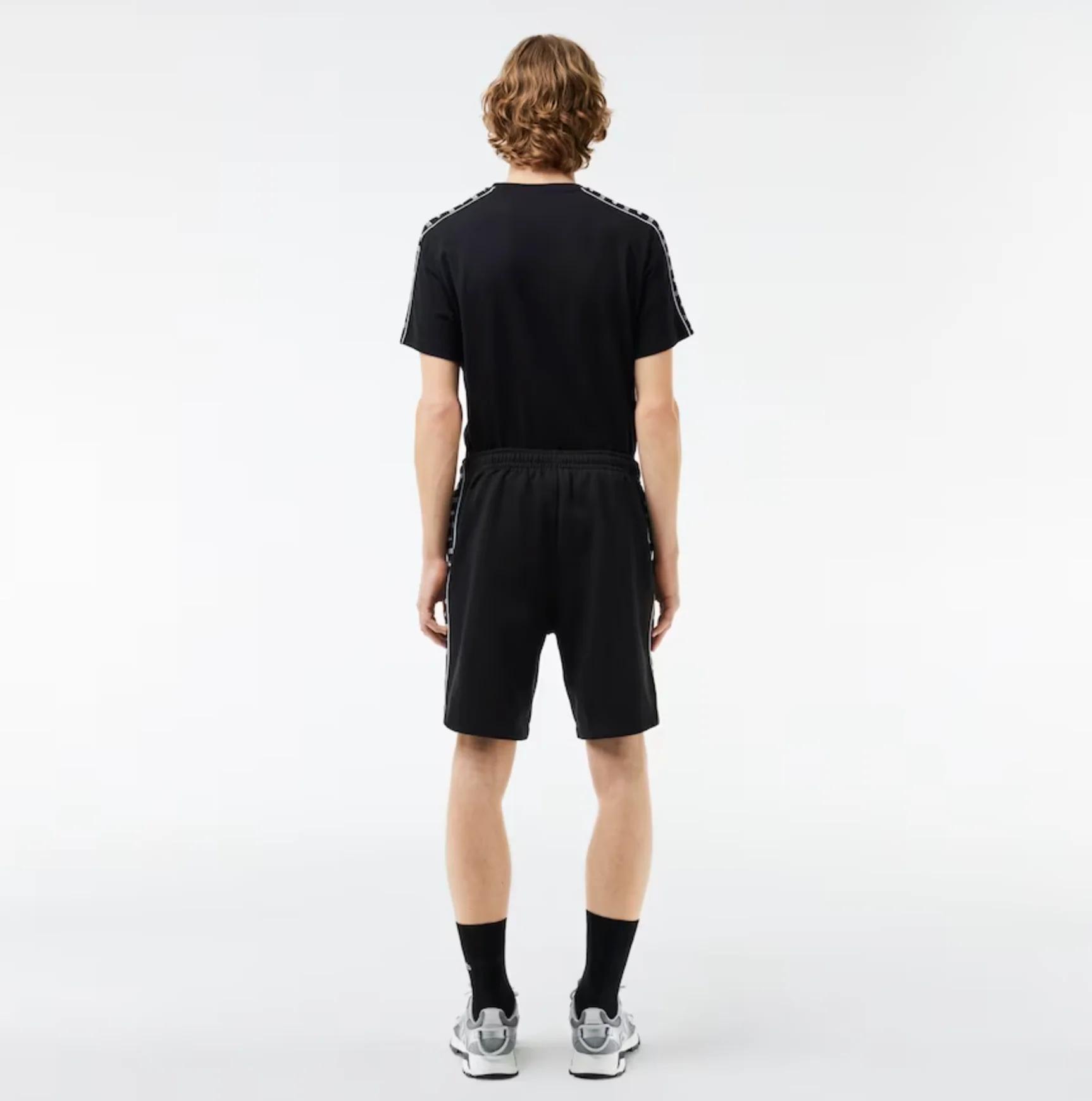Lacoste Shorts - Men's Logo Stripe Fleece - Black -  GH7397-51
