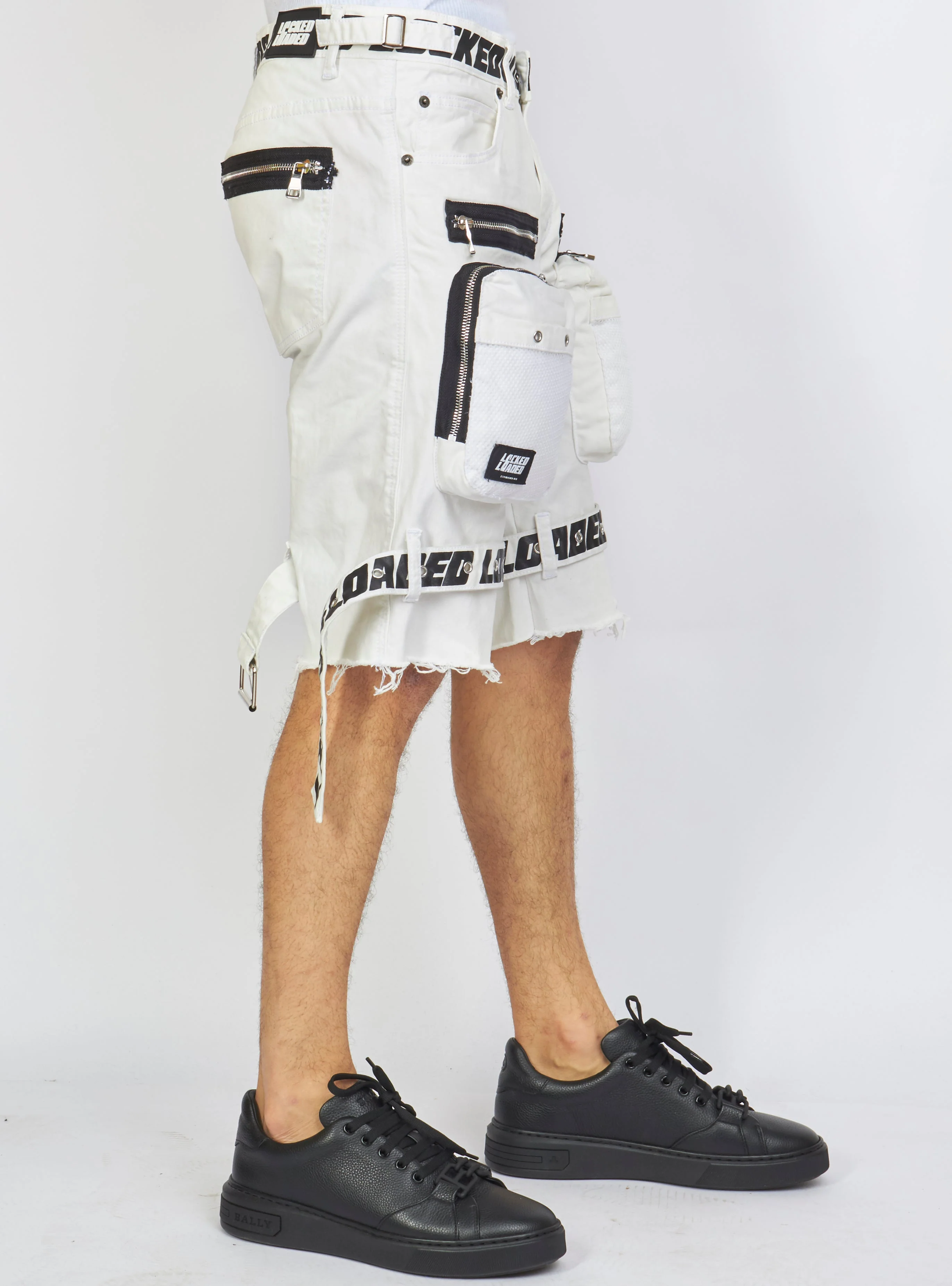 LNL Shorts - Strapped - White with Black - LDS421102
