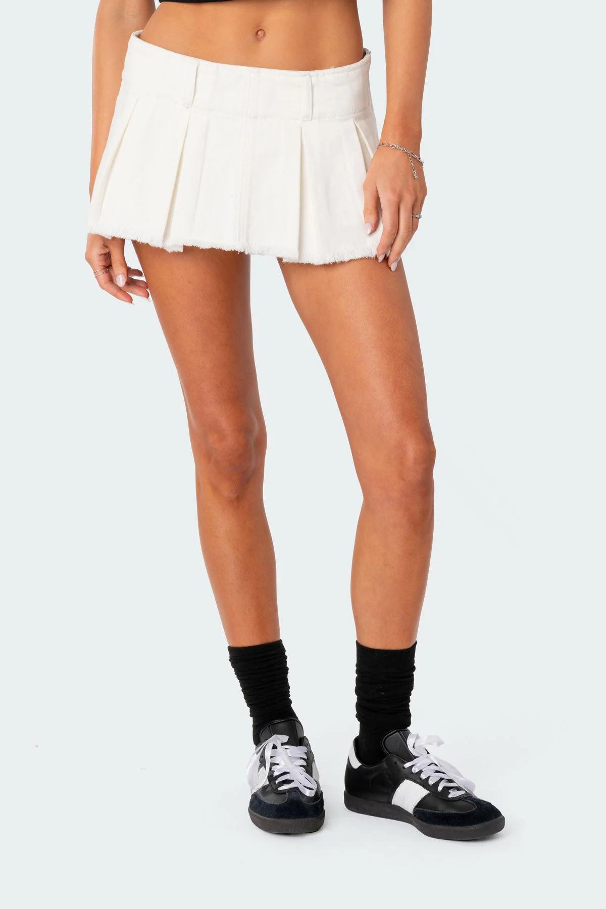 Washed Denim Pleated Micro Skort