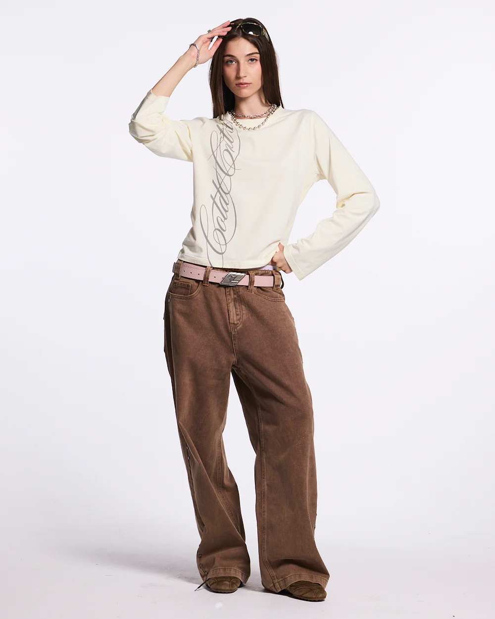 STUDS JEANS BROWN DENIM