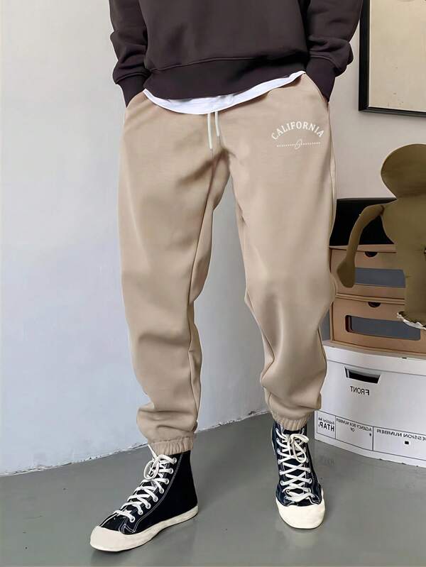 Men Letter Graphic Drawstring Waist Sweatpants