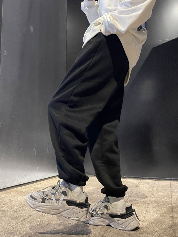 Men Tropical Print Drawstring Waist Sweatpants