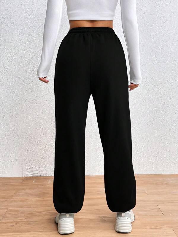 Halloween Skeleton Hand & Letter Graphic Drawstring Waist Sweatpants