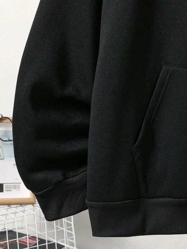 Men Plus Kangaroo Pocket Drawstring Thermal Lined Hoodie