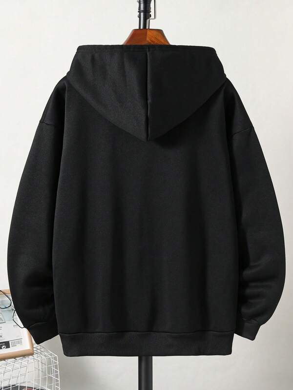 Men Plus Kangaroo Pocket Drawstring Thermal Lined Hoodie