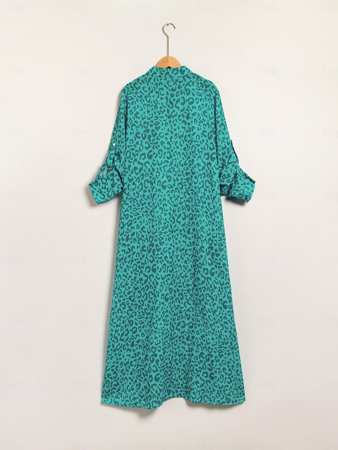 Sequin Leopard Print Maxi Shirt Dress