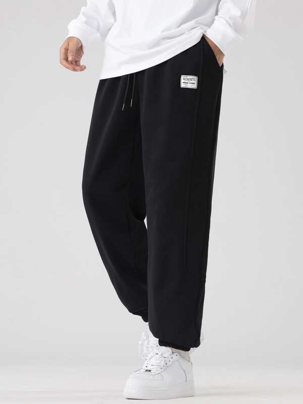 Men Slant Pocket Patched Sweatpants