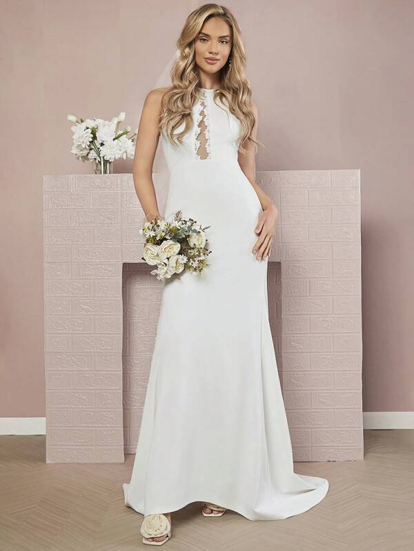Belle Contrast Embroidery Mesh Mermaid Hem Formal Dress