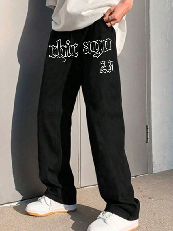 Sporsity Men Letter Graphic Drawstring Waist Sweatpants