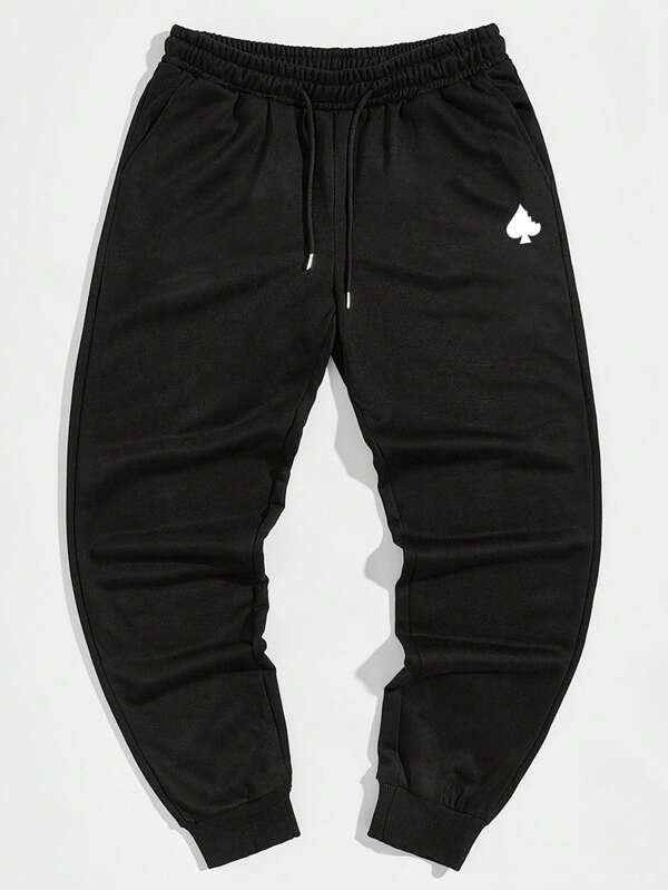 Men Playing Card Print Drawstring Waist Sweatpants