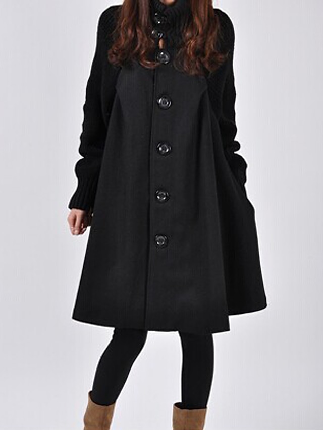 Women's Winter Coat Cloak / Capes Long Coat Winter Coat Single Breasted Thermal Warm Trench Coat Single Breasted Stand Collar Loose Fit Outerwear Long Sleeve