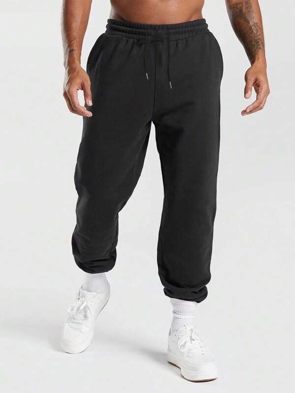 Men Solid Drawstring Waist Sweatpants