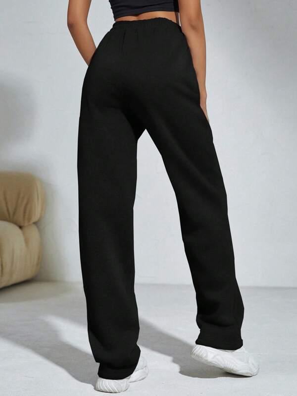 Solid Drawstring Waist Slant Pocket Sweatpants