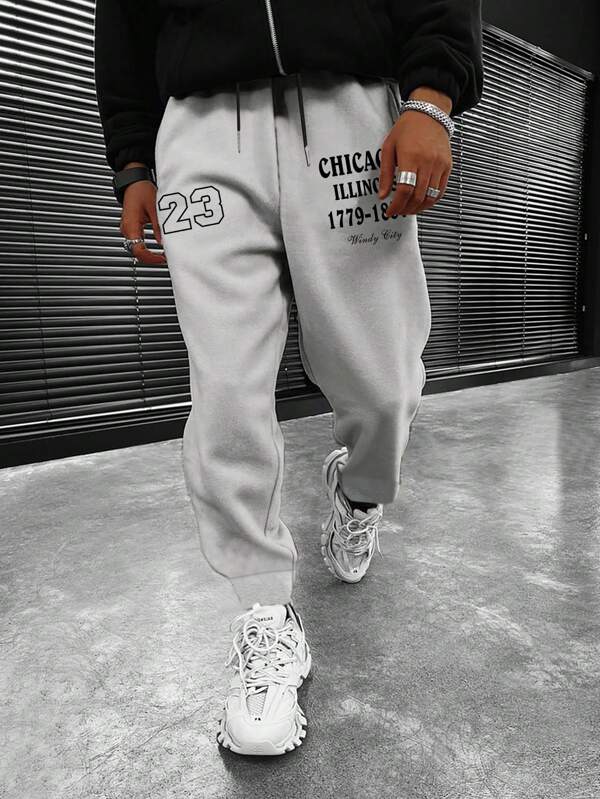 Sporsity Men Letter Graphic Drawstring Waist Sweatpants