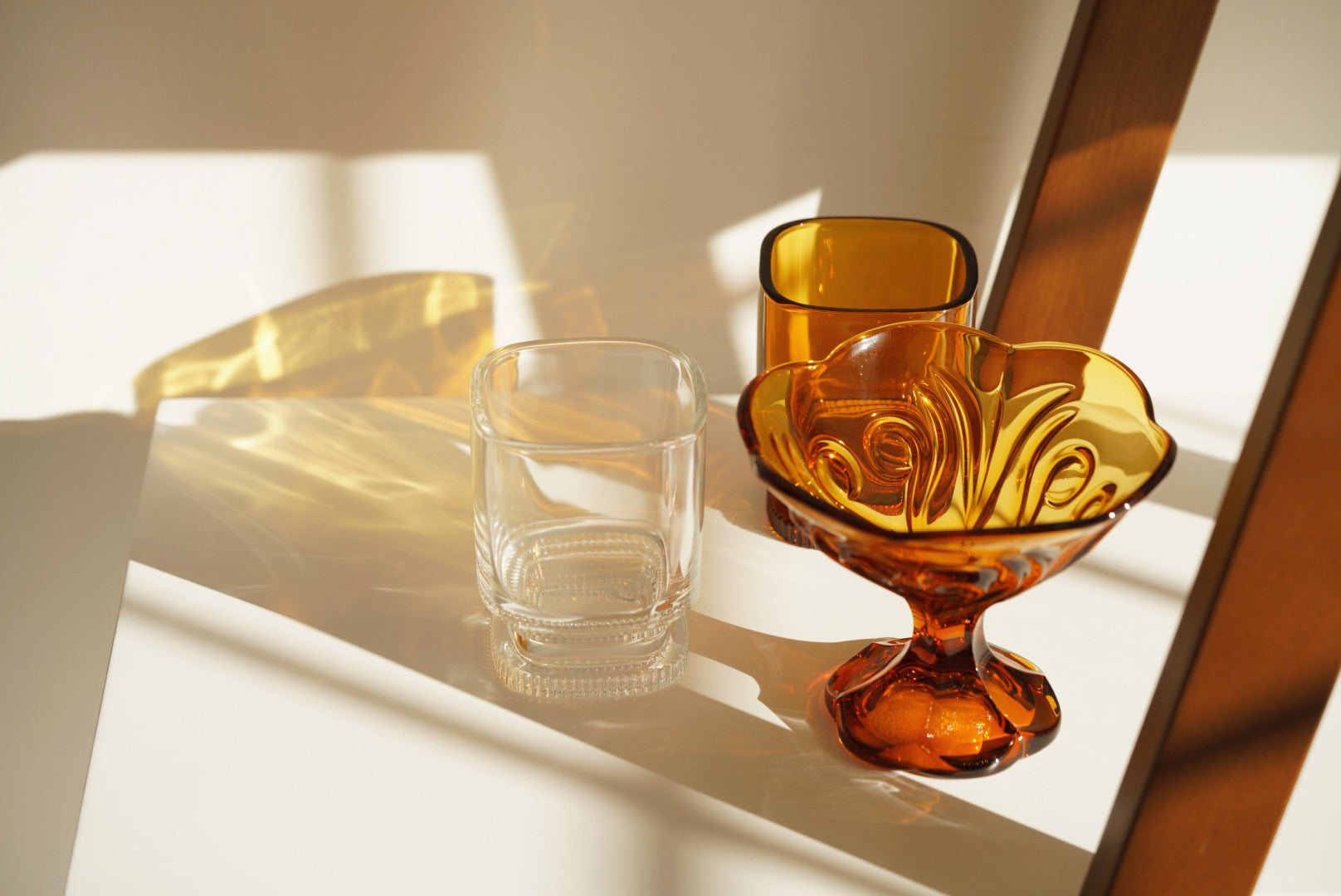 Hirota galss Showa amber cup and goblet