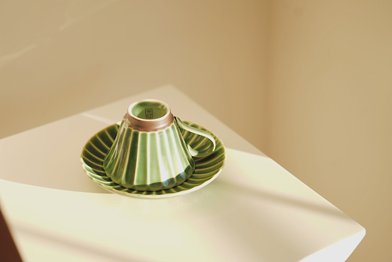 Minoyaki Retro green coffee cupa set