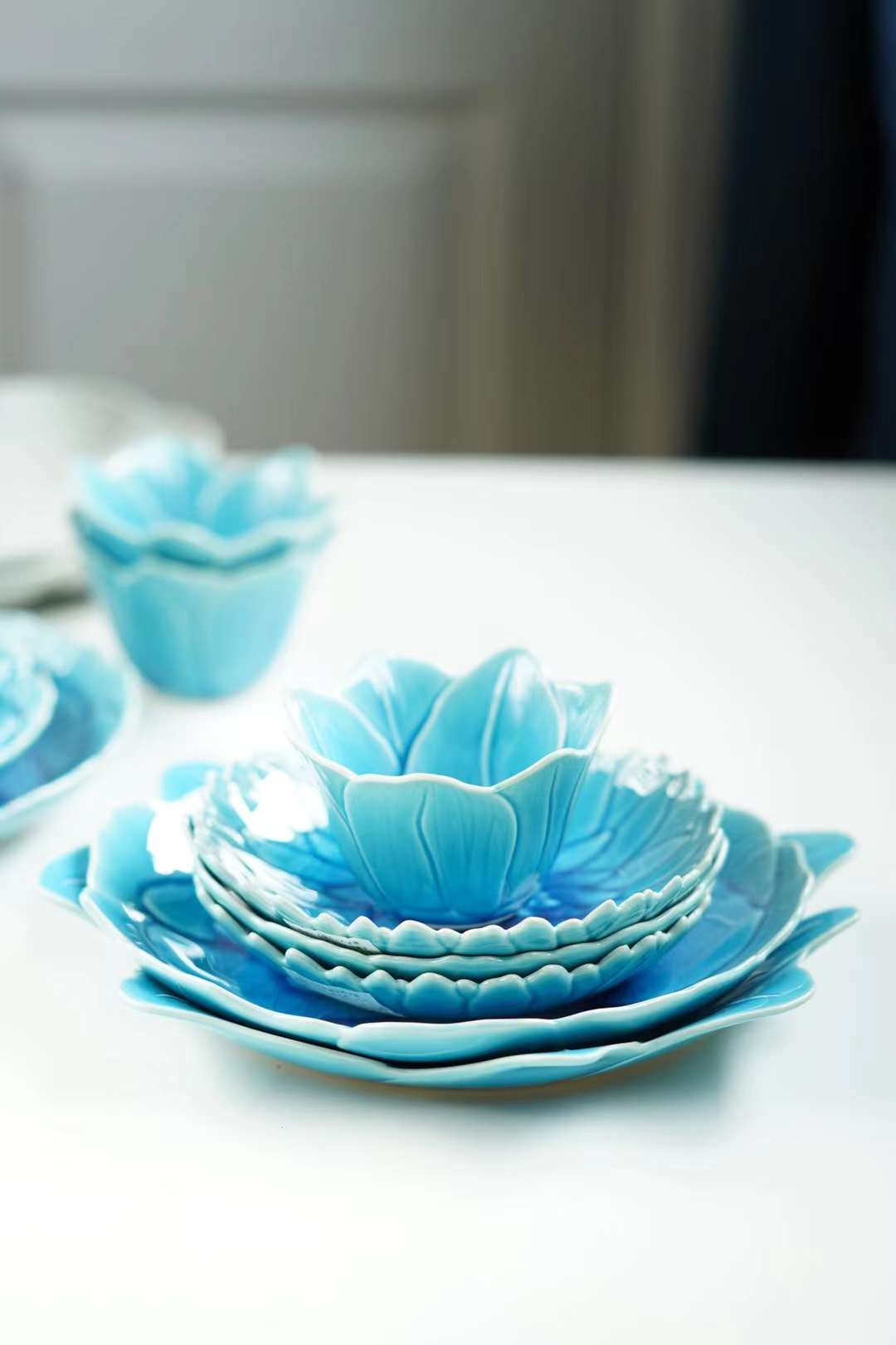Setoyaki Blue flower plate and bowl