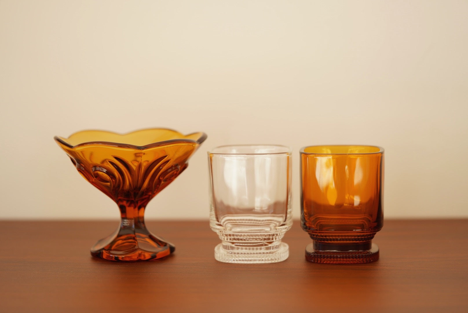Hirota galss Showa amber cup and goblet
