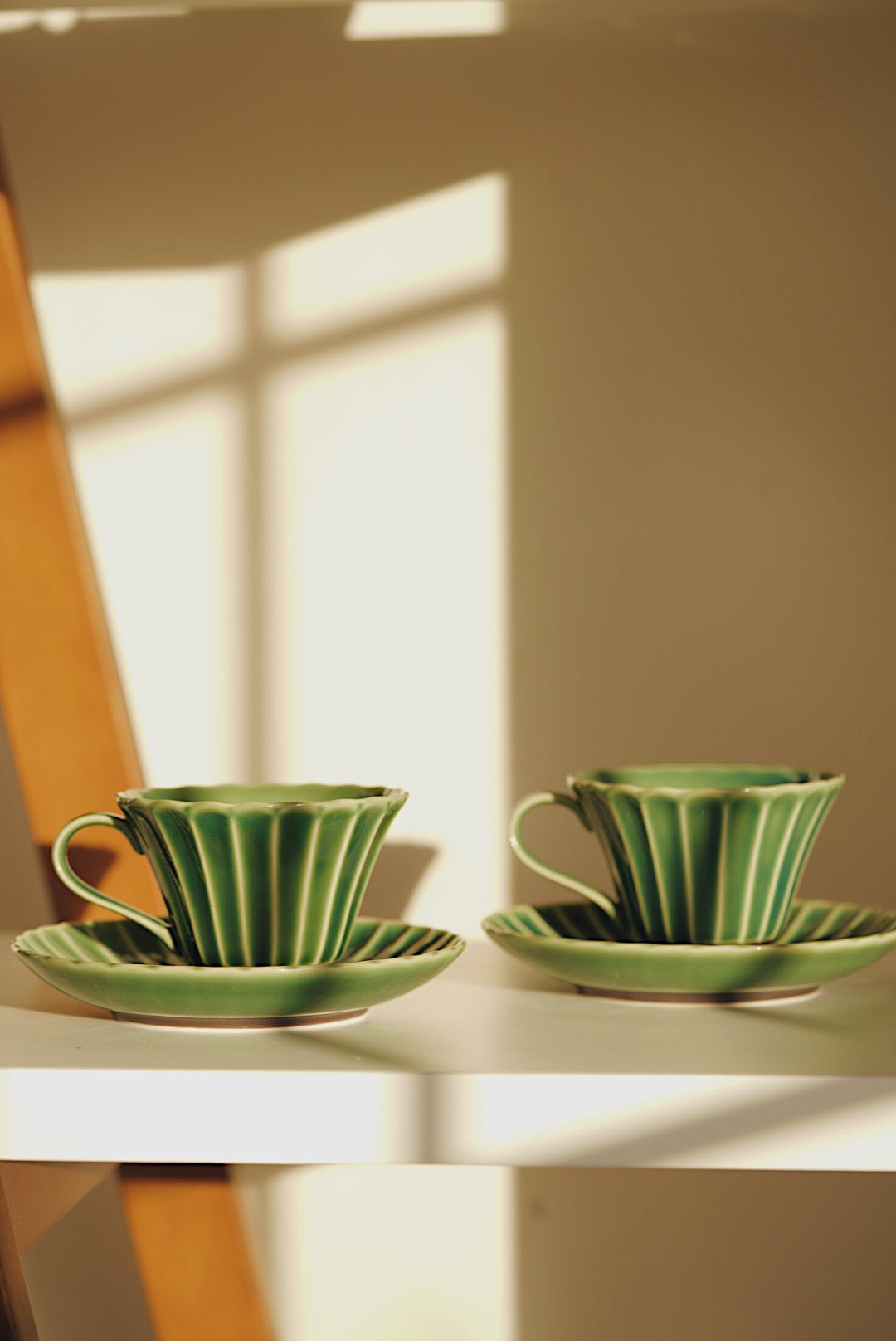 Minoyaki Retro green coffee cupa set