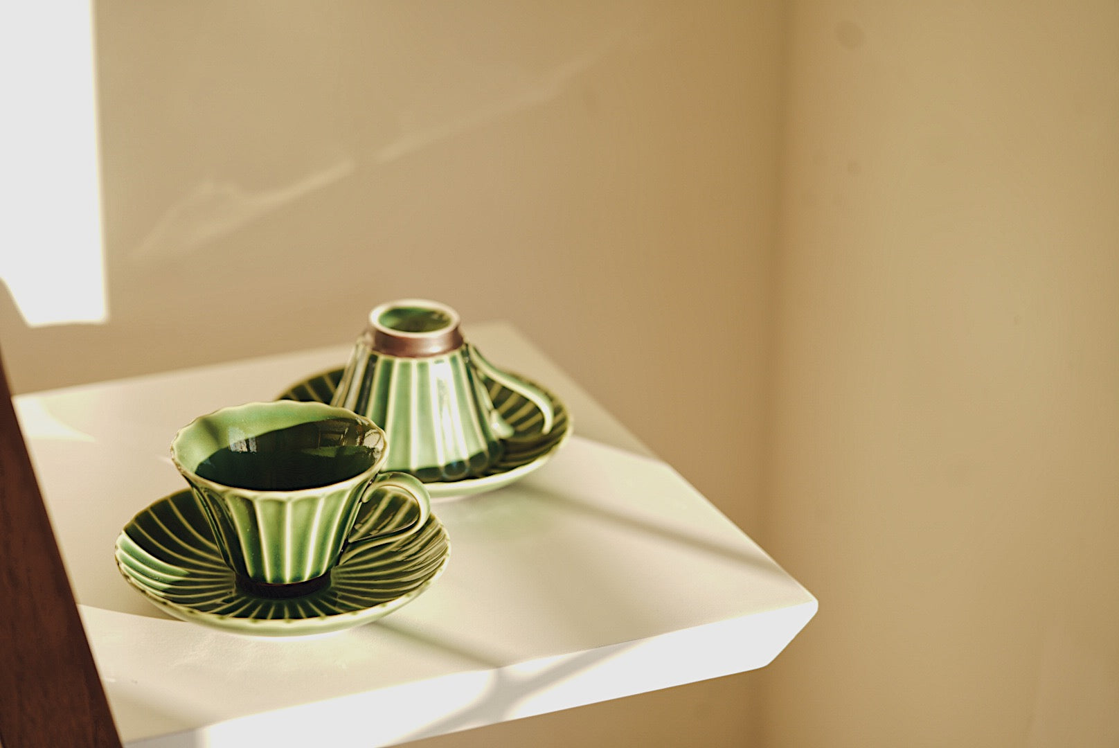 Minoyaki Retro green coffee cupa set
